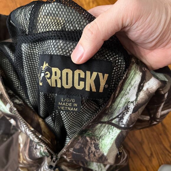 Rocky L/G Realtree Camo Hunting Outdoor Zip Up Hooded Jacket Fleece Brown - Picture 7 of 10